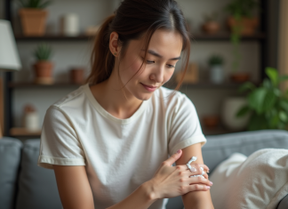 Mycose sur la peau : solutions efficaces et conseils pratiques Jeune femme appliquant une creme sur sa peau irritée