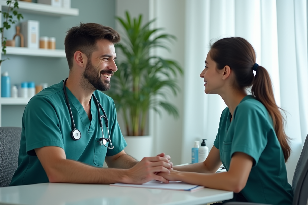 Médecin homme discutant avec un patient dans un cabinet