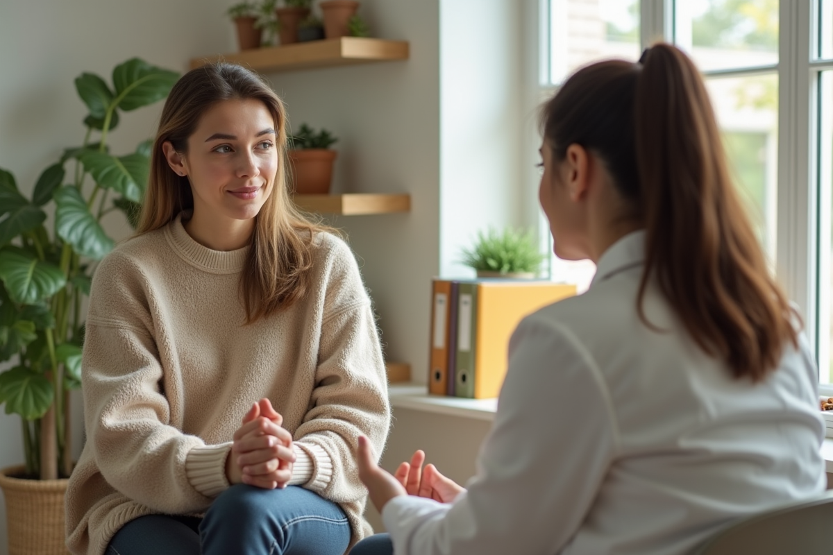 Femme en consultation avec un diététicien dans un bureau moderne