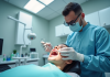 Dentiste effectuant un nettoyage dentaire en clinique moderne
