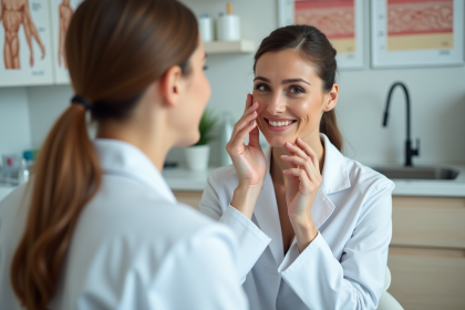 Dermatologue femme examinant une patiente en cabinet