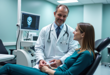 Neurologue examinant un patient dans un cabinet moderne
