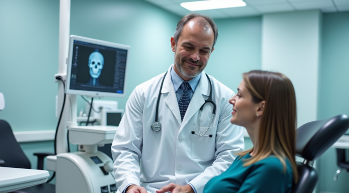 Neurologue examinant un patient dans un cabinet moderne