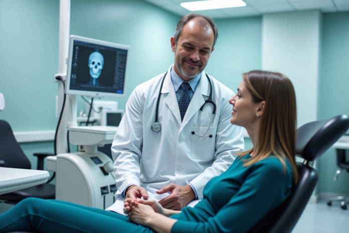 Neurologue examinant un patient dans un cabinet moderne