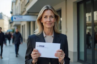 Femme d'âge moyen tenant une lettre CPAM Nanterre 92