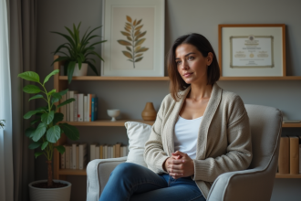 Femme en consultation dans un cabinet calme et privé