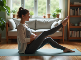 Muscler jambes enceinte : exercices sécurisés pour renforcer vos muscles Femme enceinte faisant des extensions de jambes assise