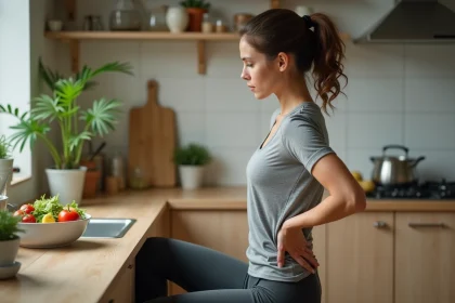 Femme en cuisine préparant une salade de légumes frais