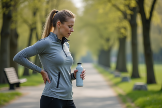 Femme d'âge moyen en tenue sportive dans un parc urbain