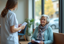 Vaccins pour une personne de 65 ans : quels recevoir pour rester en bonne santé ? Femme senior souriante en salle d'attente moderne