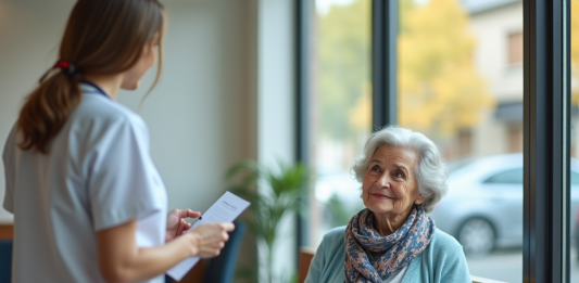 Vaccins pour une personne de 65 ans : quels recevoir pour rester en bonne santé ? Femme senior souriante en salle d'attente moderne