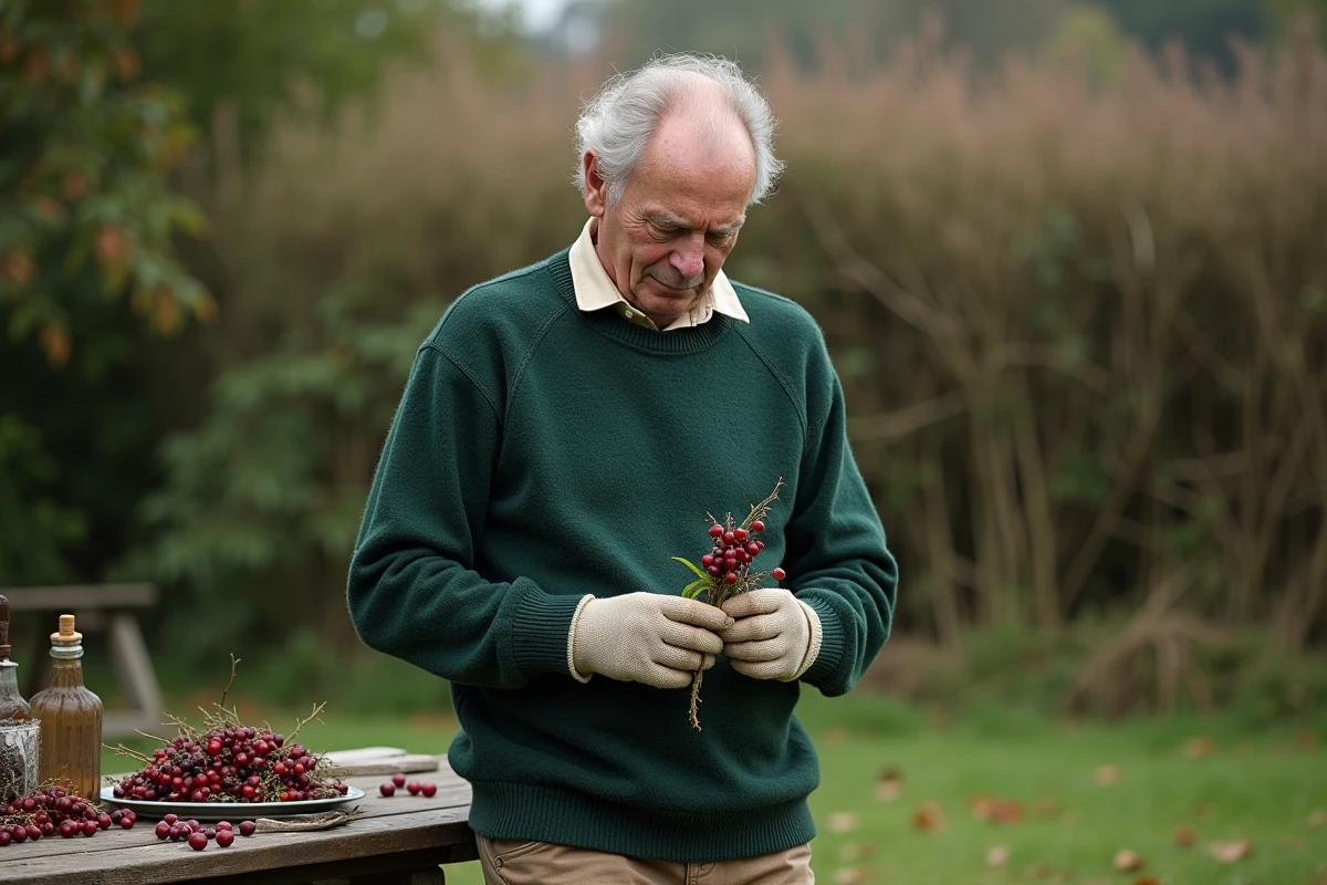 Herboriste examinant des baies de sloe sauvages