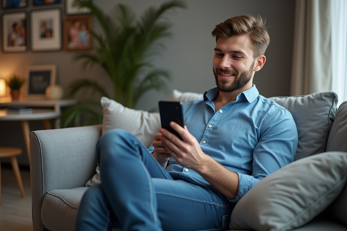 Jeune homme en consultation virtuelle avec son smartphone