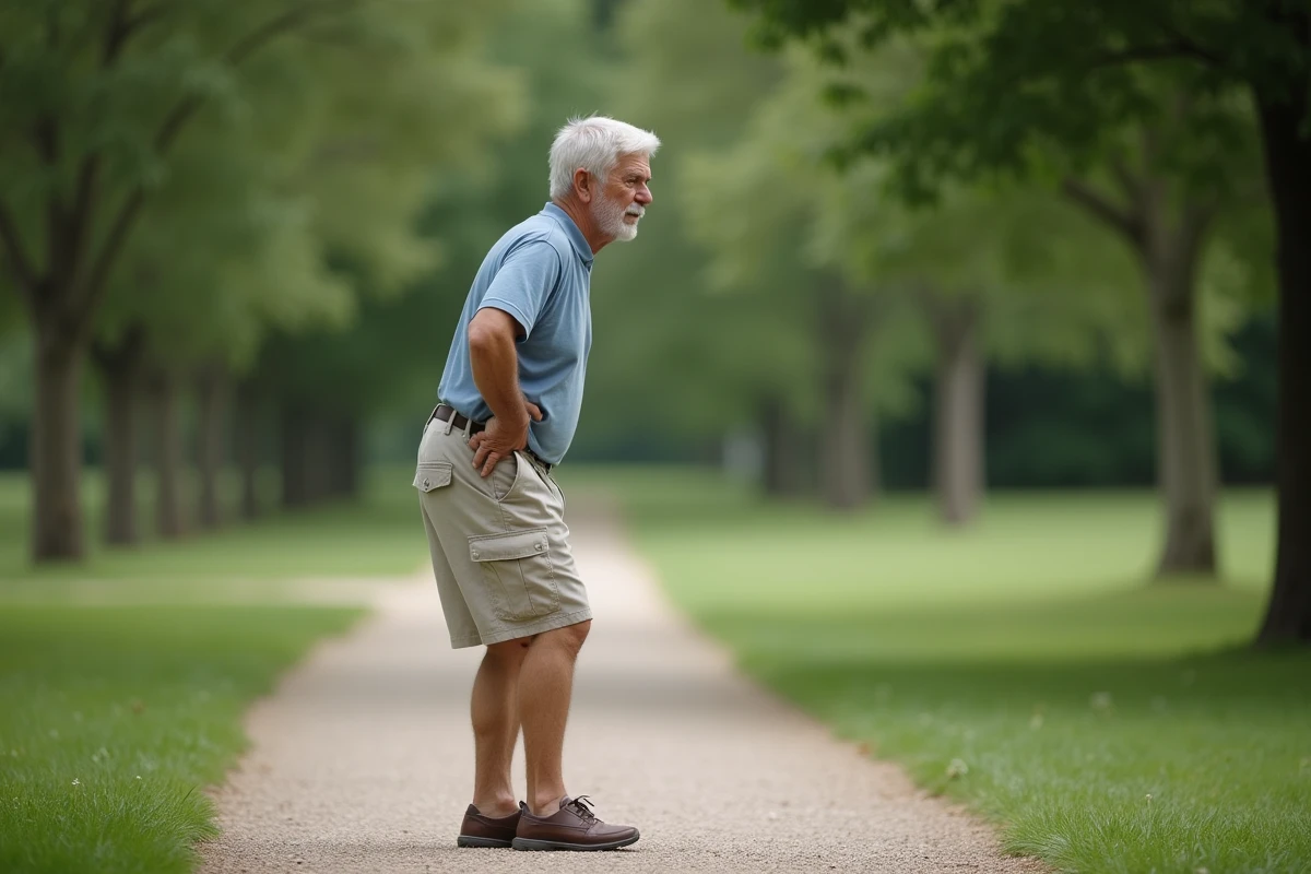 Homme âgé en plein air dans un parc se tenant le genou
