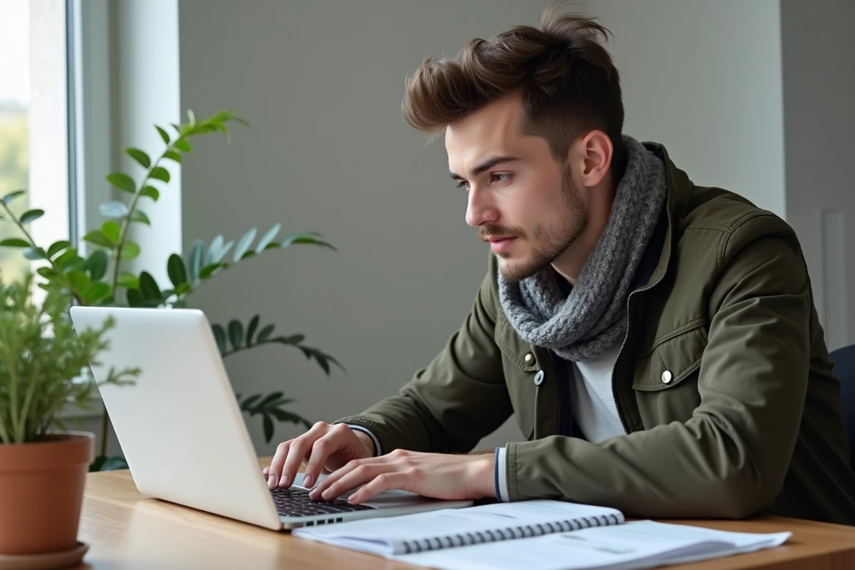 Jeune homme mettant à jour ses infos CPAM en ligne