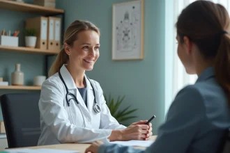 Medecin generaliste en consultation avec une patiente