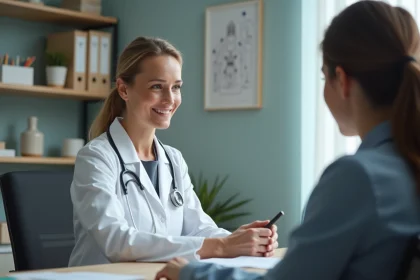 Medecin generaliste en consultation avec une patiente