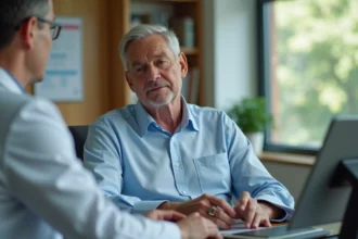 Patient homme calme en consultation cardiologie