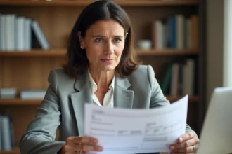 Femme consultant un document médical pour retrouver le numéro ADELI d'un médecin