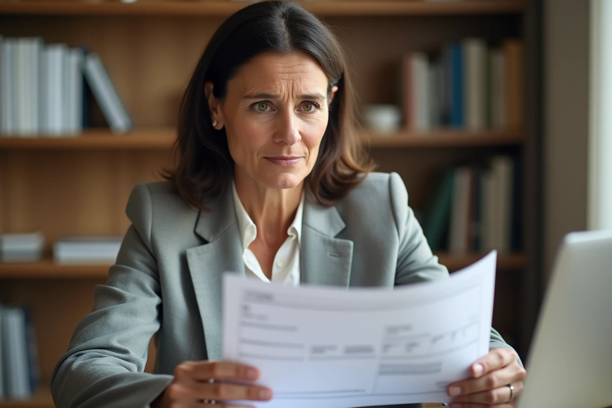 Femme consultant un document médical pour retrouver le numéro ADELI d'un médecin